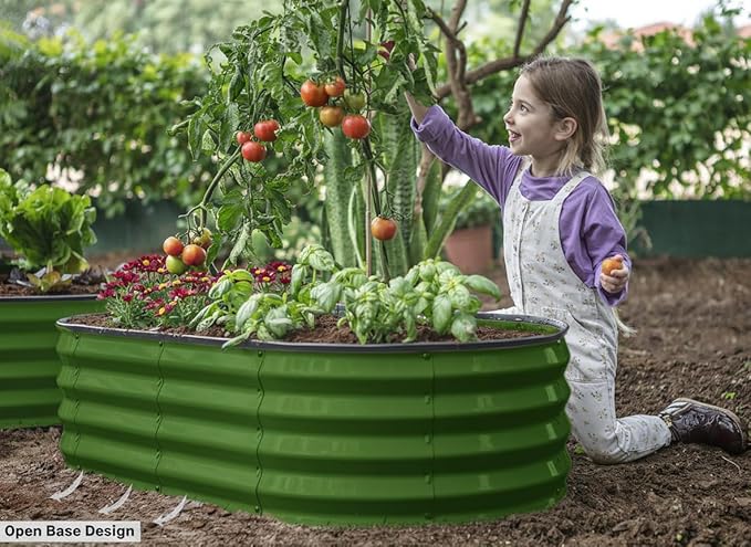 Plant & Plot Galvanized Raised Garden Beds Outdoor // 4×2×1 ft (2-Pack) Planter Raised Beds for Gardening, Vegetables, Flowers // Large Metal Garden Box // Patented Tool-Free Design (Olive Green)
