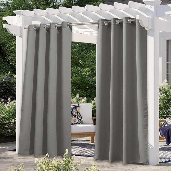 NICETOWN Outdoor Curtain Panel for Patio Waterproof, Rustproof Silver Grommet Luxury Thermal Insulated Blackout Thermal Insulated Outdoor Drape for Front Porch, W52 x L108, Slate Grey, 1 Panel