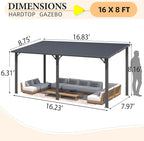 AECOJOY 8' x 16' Outdoor Hardtop Metal Gazebo for Patio, Large Lean to 16'x8' Galvanized Steel Wall Mounted Pergolas and Grill Gazebos Clearance, Patio Roof Heavy Duty Pergola Awnings for Decks