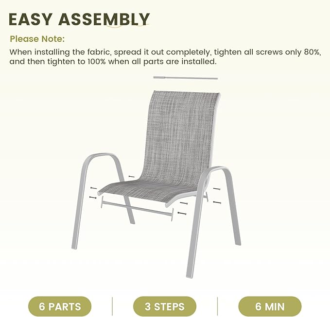 UDPATIO Patio Chairs Set of 6, Stackable Silver Outdoor Dining Chairs with High Back, Breathable Textilene Fabric Outdoor Chair All Weather, 350LBS Capacity for Garden, Backyard (Light Grey)