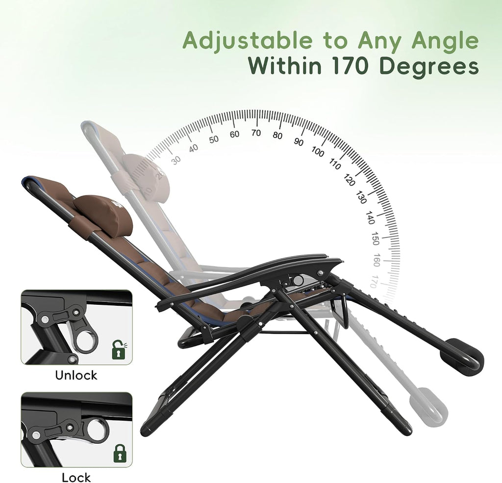 Amopatio XL Padded Zero Gravity Chairs Foldable Zero Gravity Lounge Chair Outdoor Portable Reclining Chair with Removable Cup Holder/Headrest/Footrest