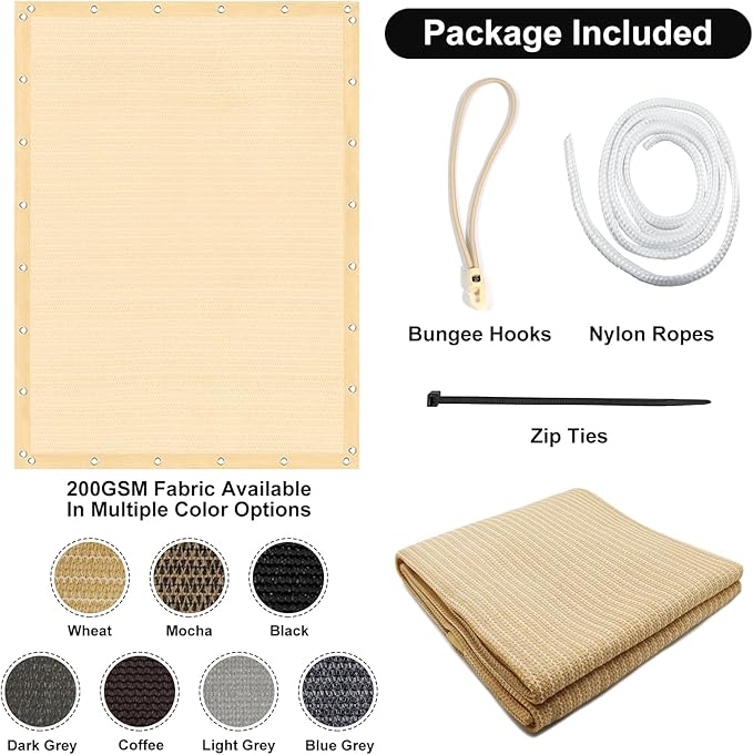 Artpuch 90% Sun Shade Cloth, 10 x 16 FT Pergola Shade Cover Canopy with Grommets, Sun Screen Fabric Tarp for Patio, Outdoor, Garden, Backyard, Wheat