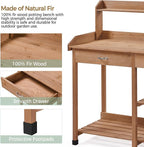 Yaheetech Potting Bench Outdoor Garden Work Bench Station Planting Solid Wood Construction for Horticulture w/Sink Drawer Rack Shelves Brown