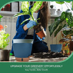 montresor 2-Pack of 8inch Self Watering Pots Blue Sturdy Plastic Flower Pot for Indoor Plants with Cotton Rope and Visual Water Storage Tray, Plastic Pots for Plants