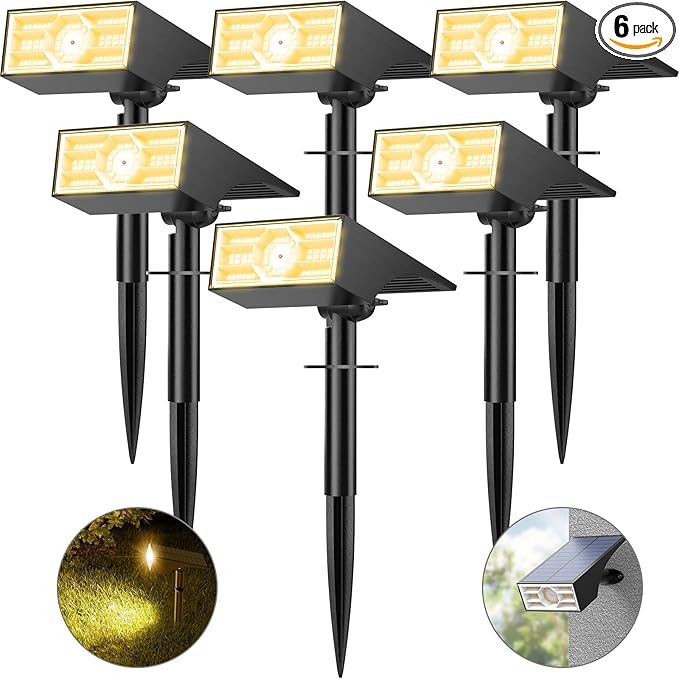 Solar Spot Lights Outdoor,10 Pack/56 LED Outdoor Lights for Yard Waterproof IP68, 4 Lighting Modes Solar Landscape Spotlights, Auto On/Off Solar Powered Flood Lights Garden Pathway,Warm White