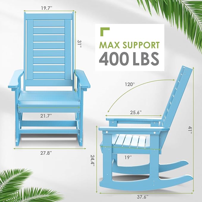 GREENVINES Outdoor Rocking Chair Set | 3-Piece | 2 Rocking Chairs with 1 Side Table | Porch Rocker | HDPE Plastic | Arctic | Patio Furniture Sets | High Back | Big & Tall | Ladder Back