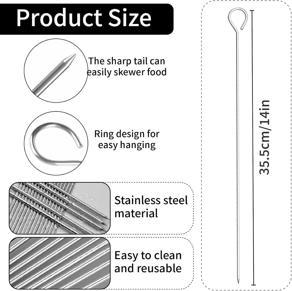 Stainless Steel Skewers for Grilling: 12pcs Reusable Kabob Sticks Round BBQ Skewers for Chicken Meat Shrimp Vegetables