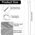 Stainless Steel Skewers for Grilling: 12pcs Reusable Kabob Sticks Round BBQ Skewers for Chicken Meat Shrimp Vegetables