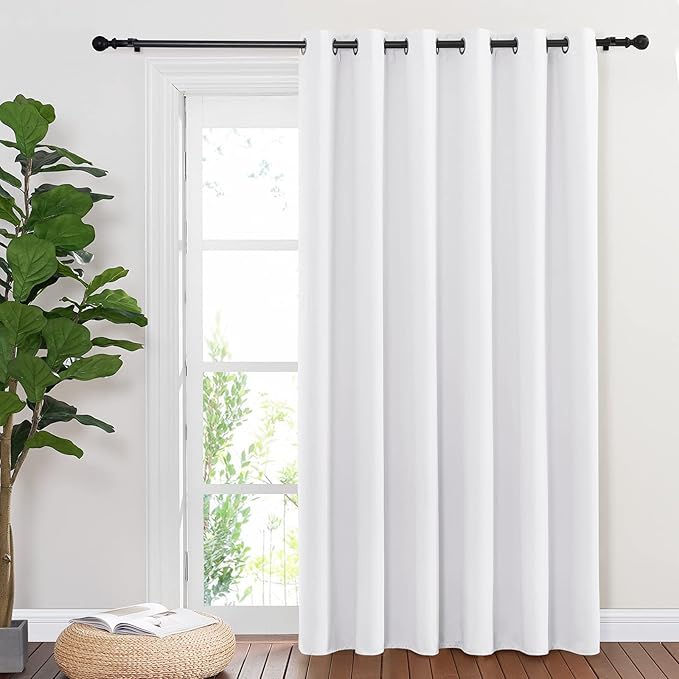 NICETOWN Blackout Room Divider Curtains for Sliding Glass Doors 102 Inches Long 1 Panel, Extra Wide Curtains for Doorway Patio Bedroom Living Room (White, 80Wx102L, 1 Panel)