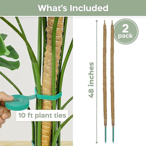 4 Pack 48'' Bendable Moss Pole Monstera Plant Support for Climbing Indoor Plants - Stakes for Potted Climbers - Tall Sticks Indoor Trellis for Houseplants - Accessories for Monstera Pot