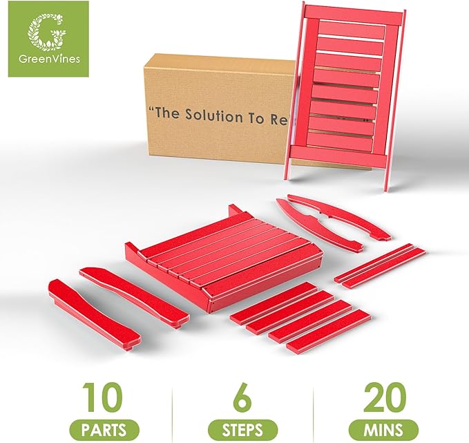 GREENVINES Outdoor Rocking Chairs | Set of 2 | Porch Rocker | HDPE Plastic | Red | Oversized Rockers | High Back | Big & Tall | Ladder Back | for Patio Outside Backyard Balcony