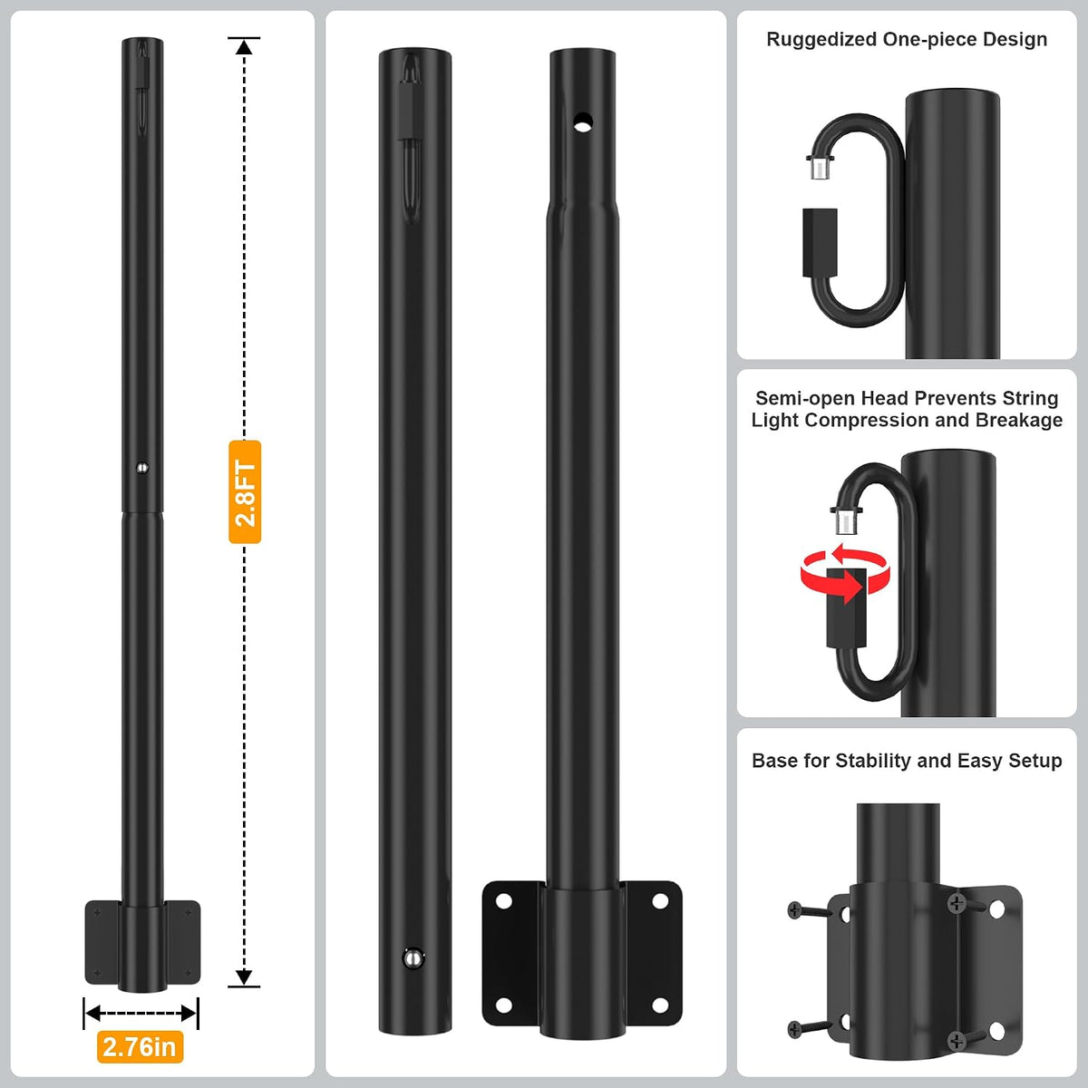 suchtale 4-pack string light poles, 2.8 ft fence shown in use
