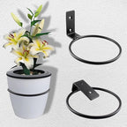 2 Pack 8 inch(203mm) Flower Pot Holder Ring, Flower Pot Holder Ring Wall Mounted Set Wall Mounted Metal Planter Hanger Matte Black Hanging Plant Holder