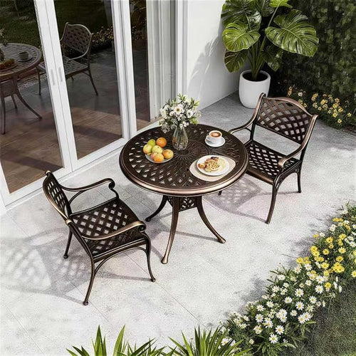 30.31" Outdoor Patio Dining Table, Cast Aluminum Patio Bistro Table, Round Patio Metal Table, Patio Furniture Set with 2.36" Umbrella Hole for Balcony Lawn Garden Backyard