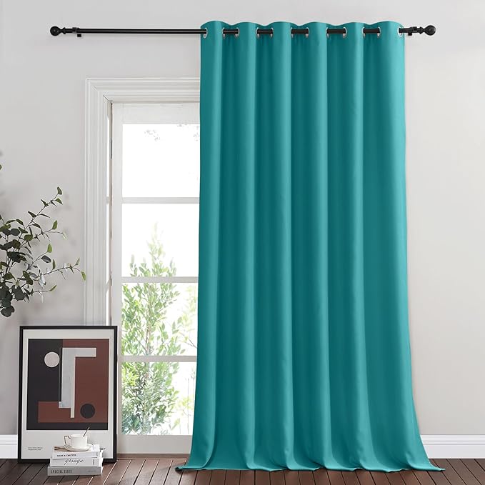 NICETOWN Blackout Room Divider Curtains for Sliding Glass Doors 102 Inches Long 1 Panel, Extra Wide Curtains for Doorway Patio Bedroom Living Room (Peacock Teal, 80Wx102L, 1 Panel)