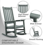 Oversized Outdoor Rocking Chair, Porch Rocker with High Back, Grey | HDPE Patio Rocking Chairs, Weather Resistant & 350lbs Heavy Duty Porch Rocker with High Back for Backyard,Garden and Balcony