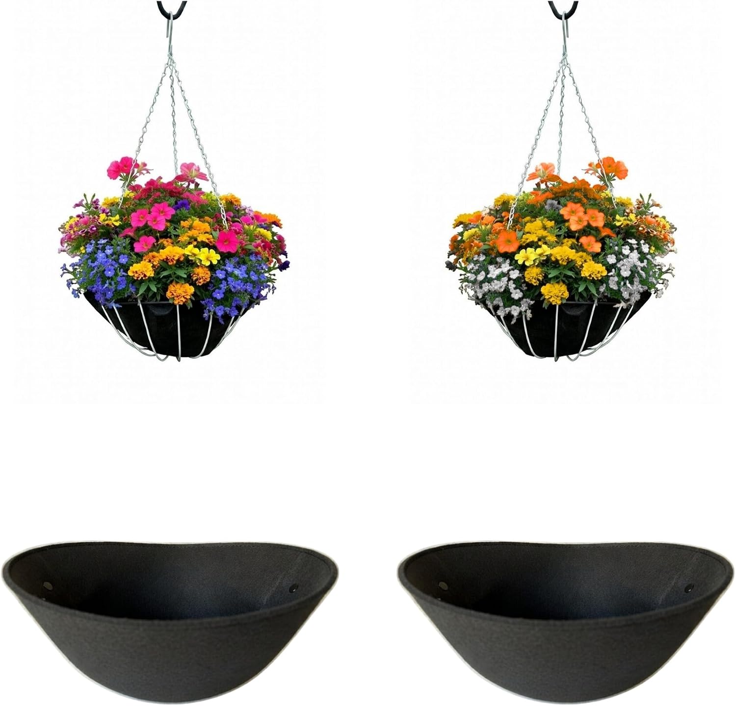 16" Reusable Hanging Basket Liner – Fabric Coco Liner Replacement for Wire Baskets, Bird Proof Moisture Retaining Planter Insert, EZ Swap Pots USA Made (2-Pack)