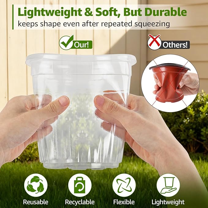 MIXC Clear Nursery Pots with Humidity Domes, 5/4/3.5 Inch Reinforced Transparent Plastic Pots for Planting with Drainage Holes, for Tomato Seedlings, Cactus, and Herbs, 30 Pack