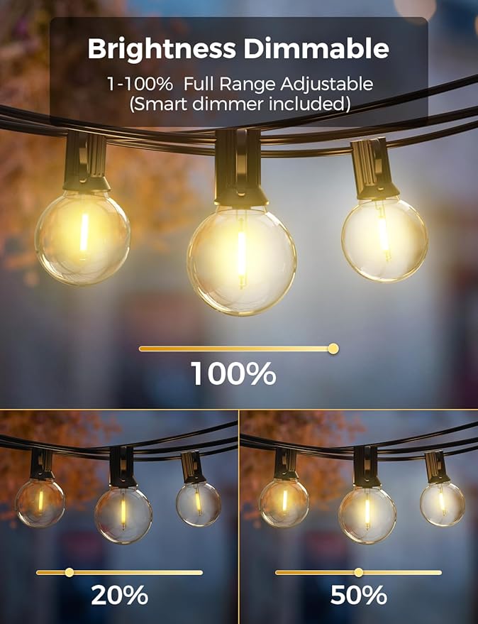 XMCOSY+ Smart Outdoor String Lights, 75Ft G40 Globe Patio Lights with 34 Dimmable LED Bulbs, WiFi & APP Control, Work with Alexa, Extendable Waterproof LED String Lights for Outside, Porch, Backyard