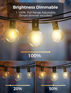 XMCOSY+ Patio Lights, Smart 50Ft Outdoor String Lights with 25 Dimmable G40 Globe Bulbs, APP Control, Work with Alexa, Connectable Waterproof LED Outdoor Light