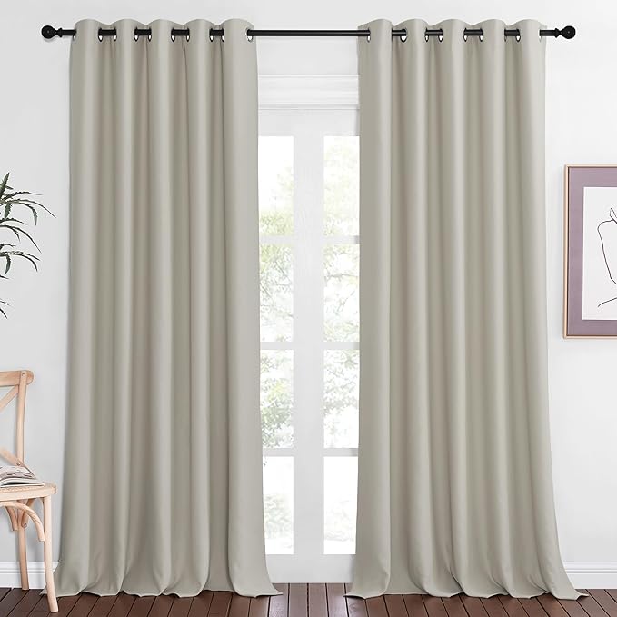 NICETOWN Blackout Natural Window Treatment for Living Room - Energy Saving Thermal Insulated Solid Grommet Sound Reducing Room Darkening Curtain for Bedroom (1 Panel, W66 x L102)