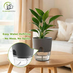 12 Pack Self Watering Pots for Indoor Plants, PlanterHoma 3.2 Inch Plant Pot Plastic Self Watering Planter for Orchid, African Violet, Mini Clear Flower Pots with Drainage Holes and Wicking Rope, Grey