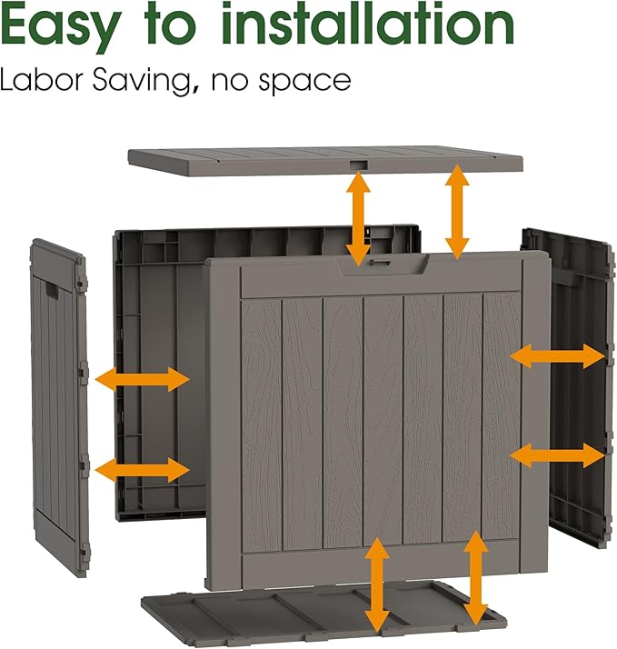 Outdoor Storage Box, Resin Deck Boxes Indoor and outdoor, Waterproof Storage Box Lockable Lid (Grey,31 Gallon)