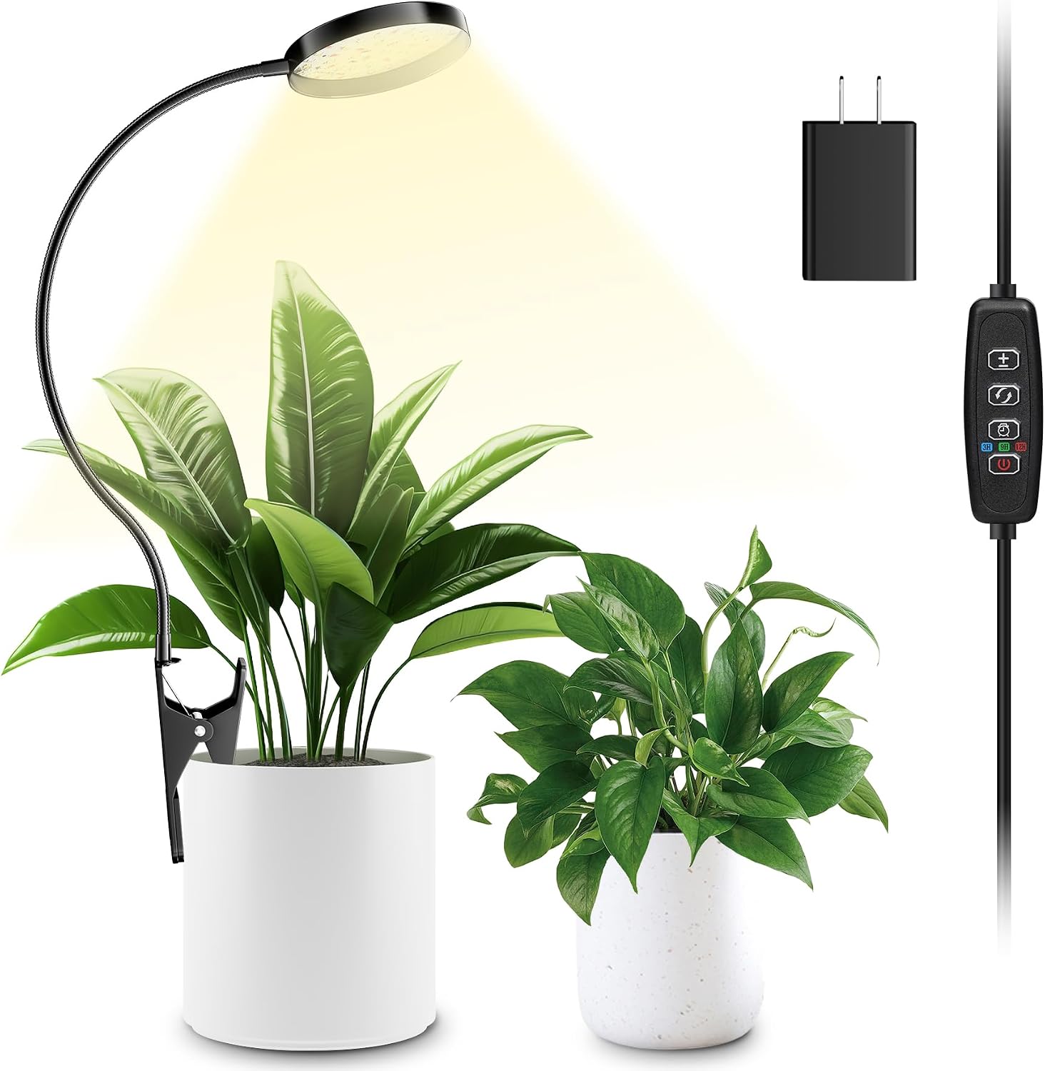 LED Grow Light, Clip On Plant Lights for Indoor Growing with 3,6,12 H Timer, 10 Dimmable Levels Grow Lights for Indoor Plants Full Spectrum, for Houseplants, Bonsai, Pot Plant (1-Pack)