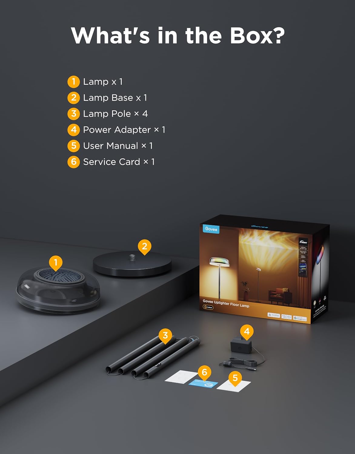 govee uplighter floor lamp for living room, rgbic on a desk or shelf