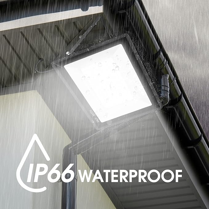 4 Pack 100W LED Flood Light,Super Bright Exterior Security Lights With Plug,IP66 Waterproof Outdoor Flood Light, 11600lm 5000K Daylight White Floodlight for Yard, Garden,Basketball Court, Arena