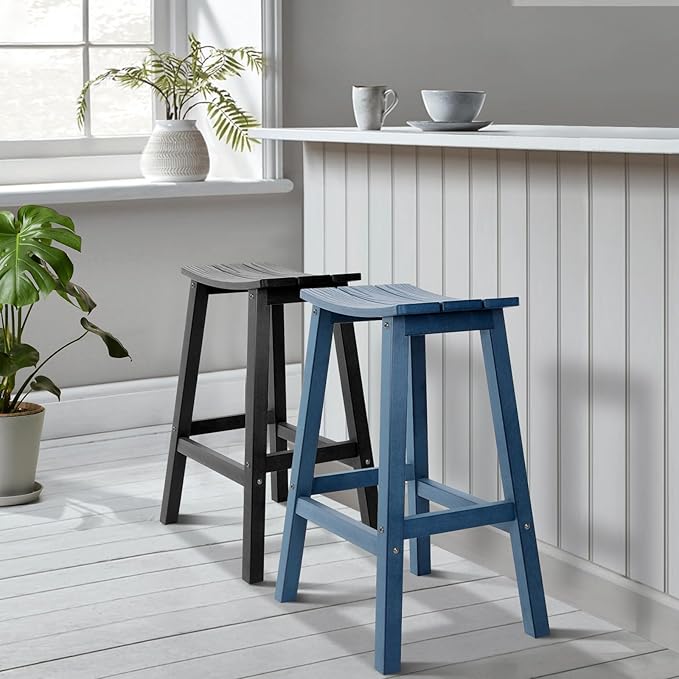Stoog All-Weather Bar Stools Set of 2, 28" Height Outdoor Bar Stools with 400 lbs Weight Capacity, Low Maintenance, for Patio, Deck, Kitchen Counter, and Garden, Black