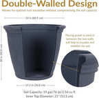 Sunnydaze 24-Inch Anjelica Large Plastic Pot for Plants - Outdoor Double-Walled Large Plastic Planter with Drillable Drainage Holes - Slate - 4pk