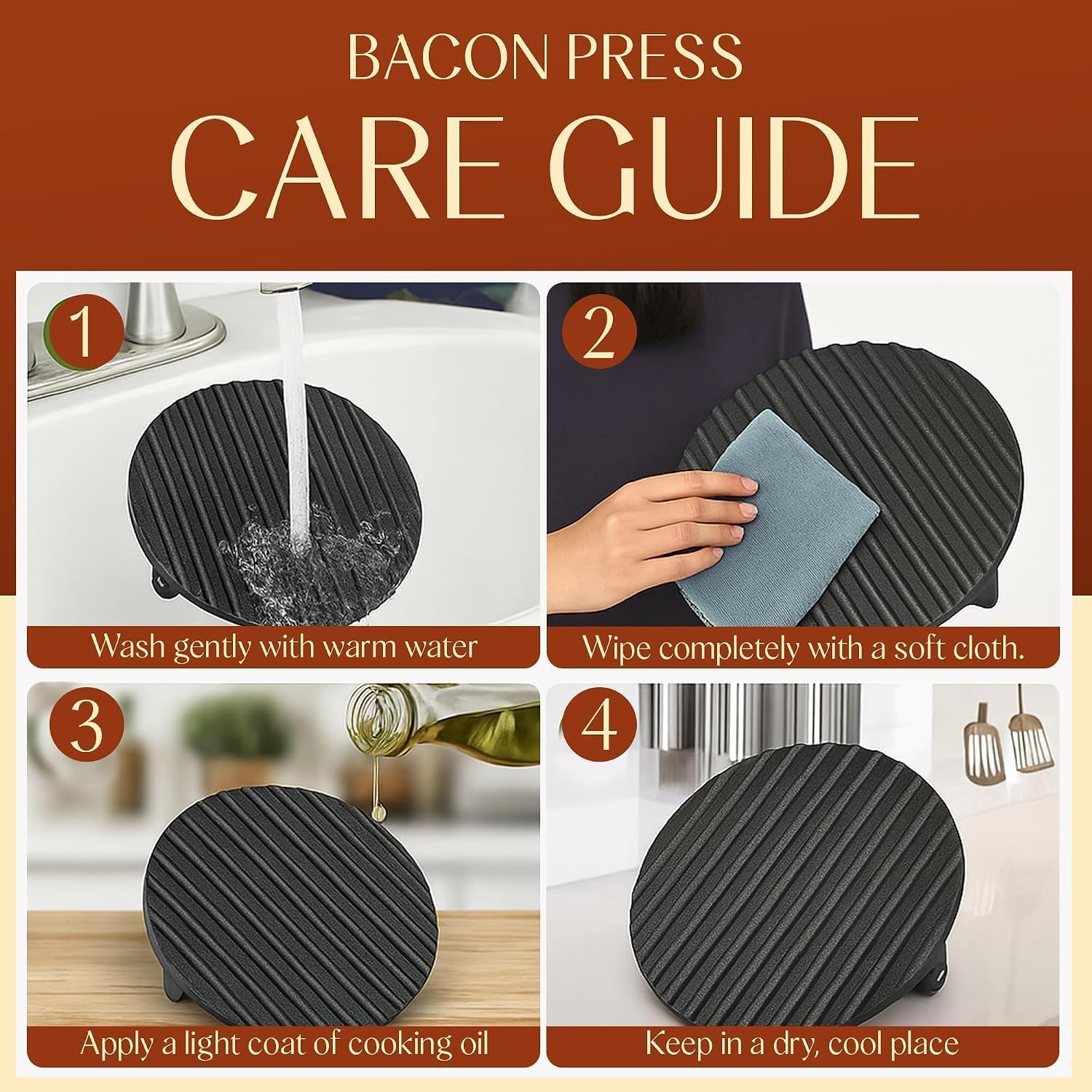 Bellemain Smash Burger Press, Grill Press, Bacon Press, Meat Press, 7 Inch | Food Grade Iron Cookware, Heavy Duty Cast Iron, 3Lbs, Equalizied Weight Distribution