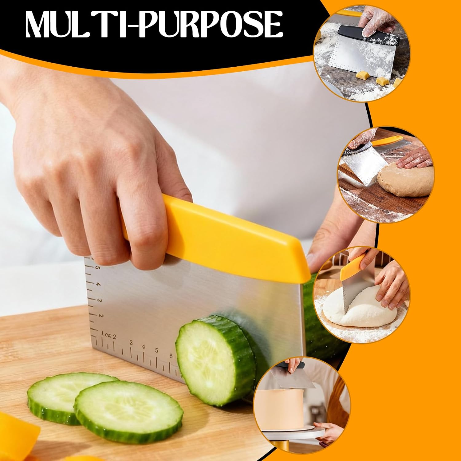 2 PCS Dough Scraper Cutter Set, Heavy Duty Stainless Steel Bench Scraper & Griddle Scraper for Baking, Pizza Dough, Pastry - Multipurpose Kitchen Utensils for Grill, Cleaning