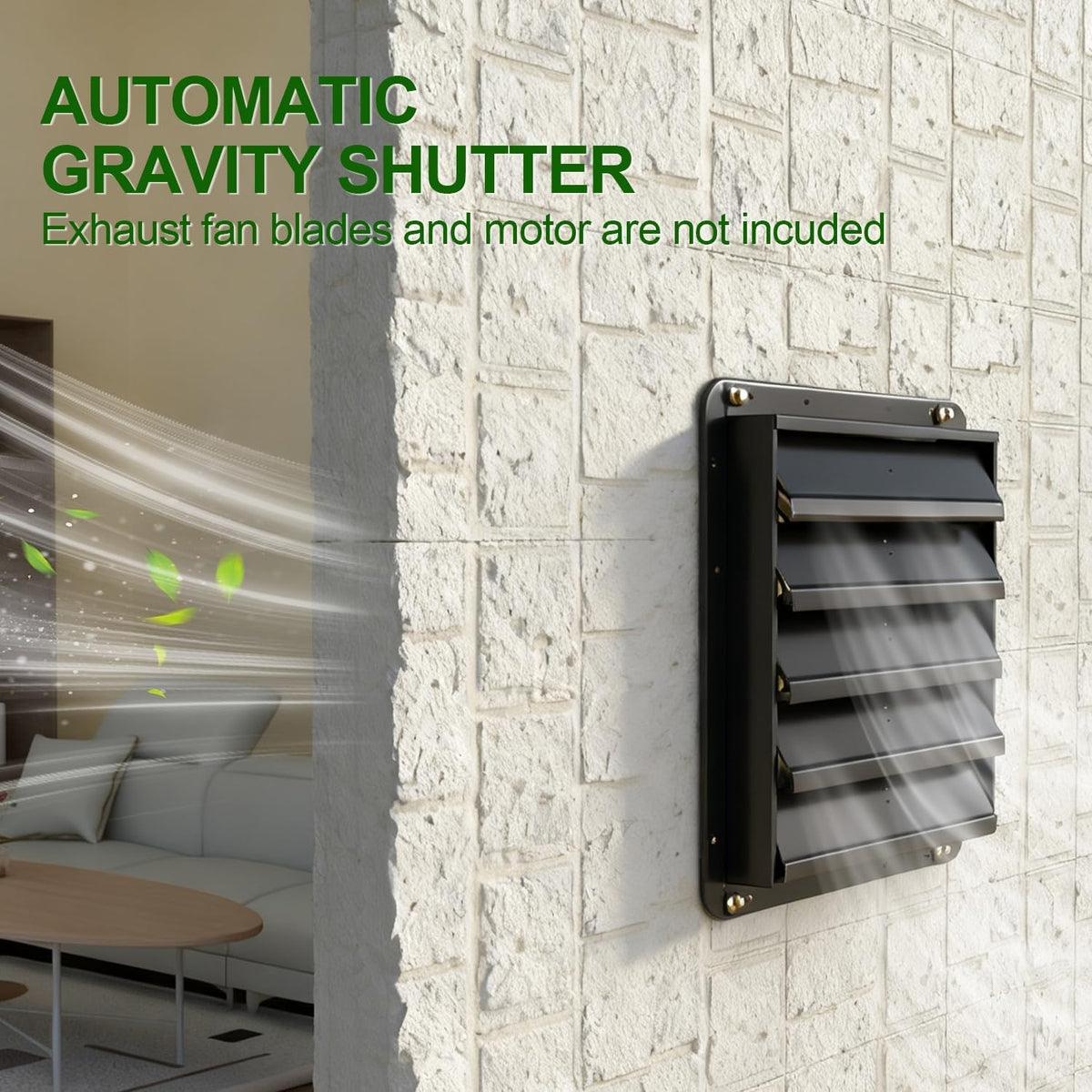 16 inch gravity shutter vent, galvanized steel automatic, close-up detail