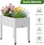 elevated raised garden bed with wheels,planter box,ashen-26.3" h, side view