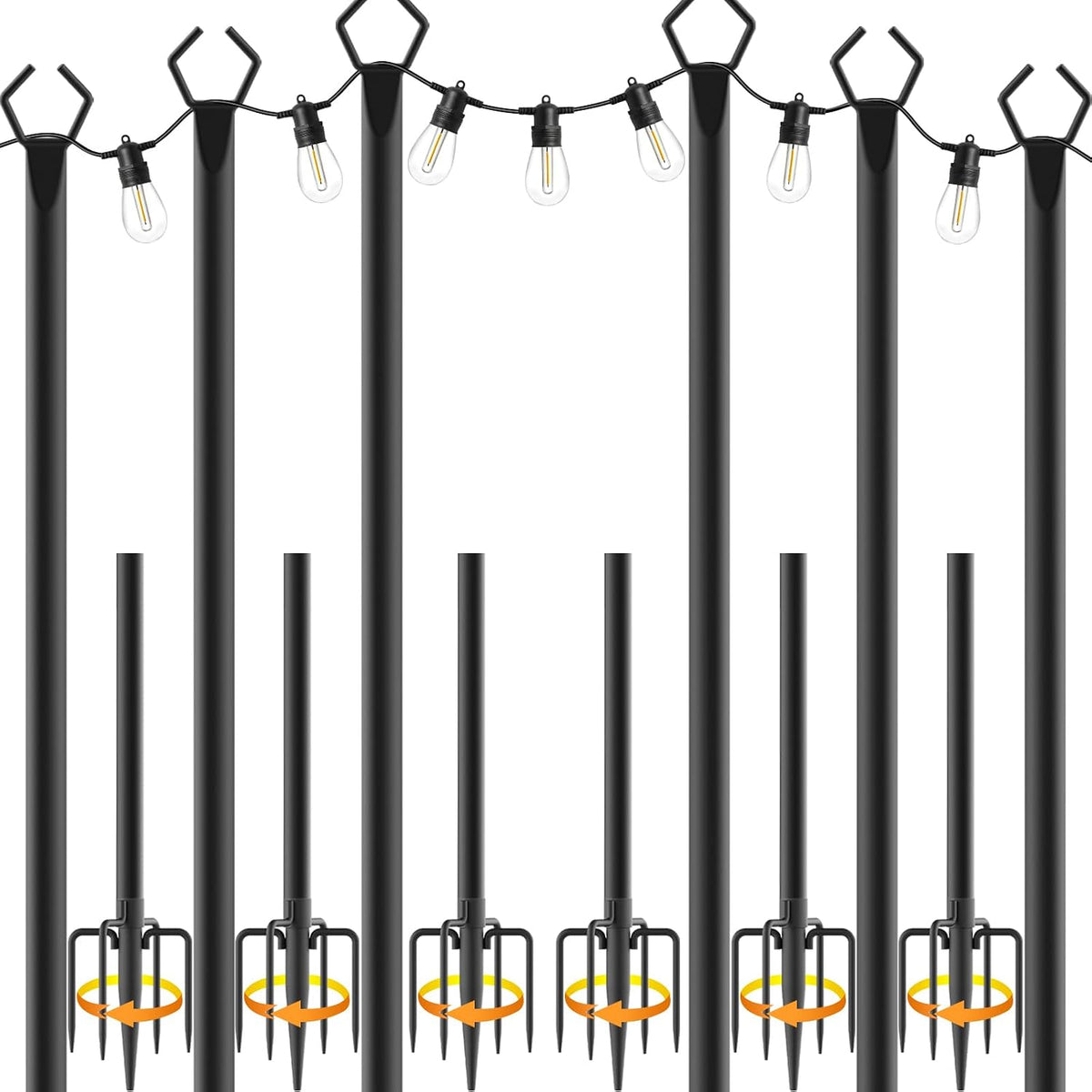 10 ft heavy duty metal string light poles, main product view