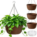 T4U Hanging Planters for Outdoor Plants, 10 Inch 4 Pack Fabric Hanging Baskets with Drainage Tray, Decorative Hanging Pots for Plants Outdoor Patio Porch Garden Use（Brown）