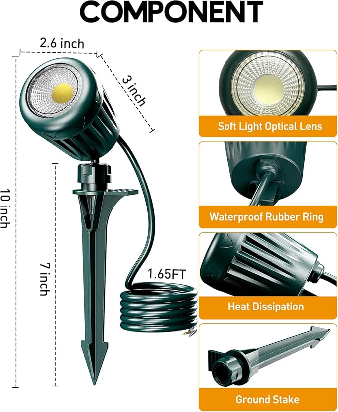 12V24V Low Voltage Landscape Lights Outdoor,6000K White LED Landscape Lights with 3 Color Lenses (Red,Yellow,Green),IP67 Waterproof Outdoor Spot Lights for Garden Passage Wall Tree Fence,6 Pack
