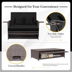 Nightcore Wicker Patio Outdoor Daybed, Outdoor Chaise Lounger w/ 4-Level Adjustable Backrest, Retractable Side Trays, Storage Ottoman, Comfortable & Removable Cushions, Rattan Loveseat (Black)
