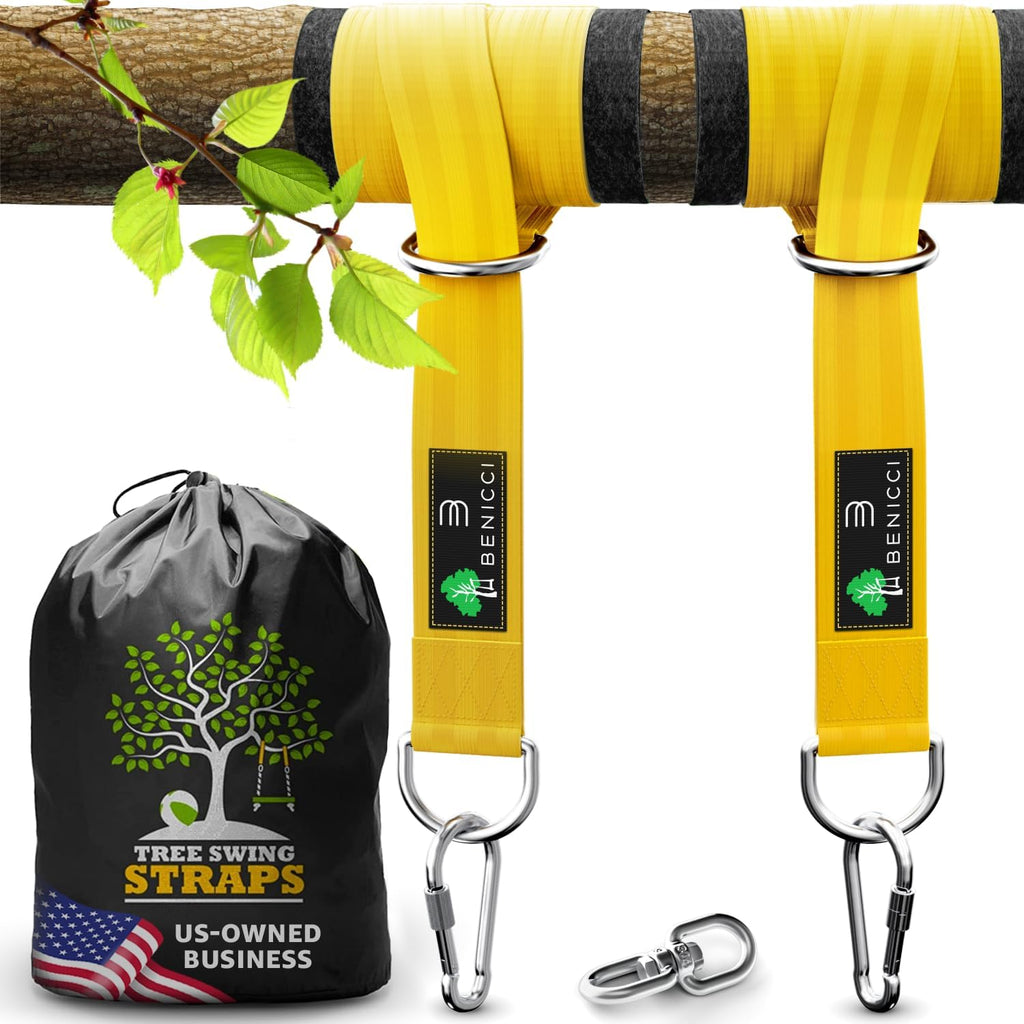 Safe Tree Swing Hanging Kit (Set of 2) - 10ft Long Straps with Two Alloy Carabiners and 2200 Lb Breaking Strength - Easy & Fast Installation for All Types of Swings and Children