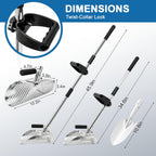long handle sand scoop, stainless steel shovel scoop showing dimensions