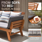 IDZO Amelie Outdoor Daybed Sofa: 750lbs Max Weight Support, Sleeper Chair with Armrest, Coffee Tray, 3 Pillows, FSC Wood, Gray, Ideal for Outdoor Couch