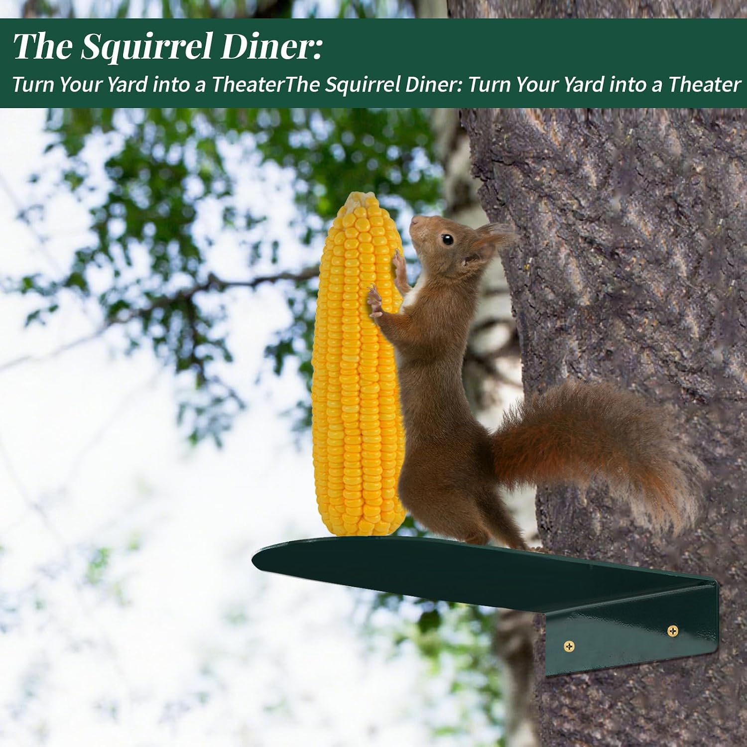1 Pcs Squirrel Corn Cob Feeder Metal Platform Tree Post Mount | Backyard Wildlife Feeding Station, Rust Resistant Green Finish, Mounting Hardware Included, Fits Tree Trunk or Fence Post