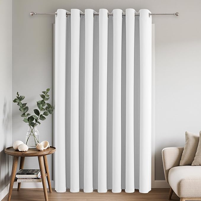 Joydeco Blackout Patio Sliding Door Curtains 96 Inches Long, Grommet Privacy Room Divider Curtains, Extra Wide Thermal Blackout Drapes for Bedroom Living Room (Pure White, 100Wx96L, 1 Panel)