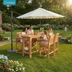 Ciokea Outdoor Bar Height Table Set of 5, 60" Extra Long Rectangle High Top Table and 4 Oversized Adirondack Chairs Set, Heavy-Duty All-Weather HDPE Patio Bar Set for Backyard Balcony Deck, Teak