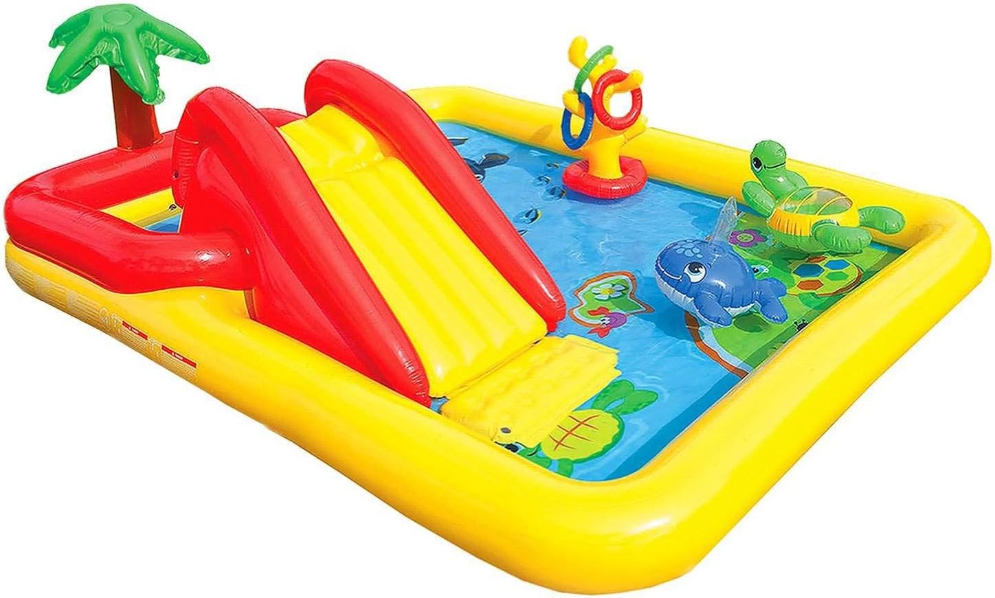 Intex 9.75ft x 6.33ft x 53in Inflatable Rainbow Play Pool and Ocean Play Pool