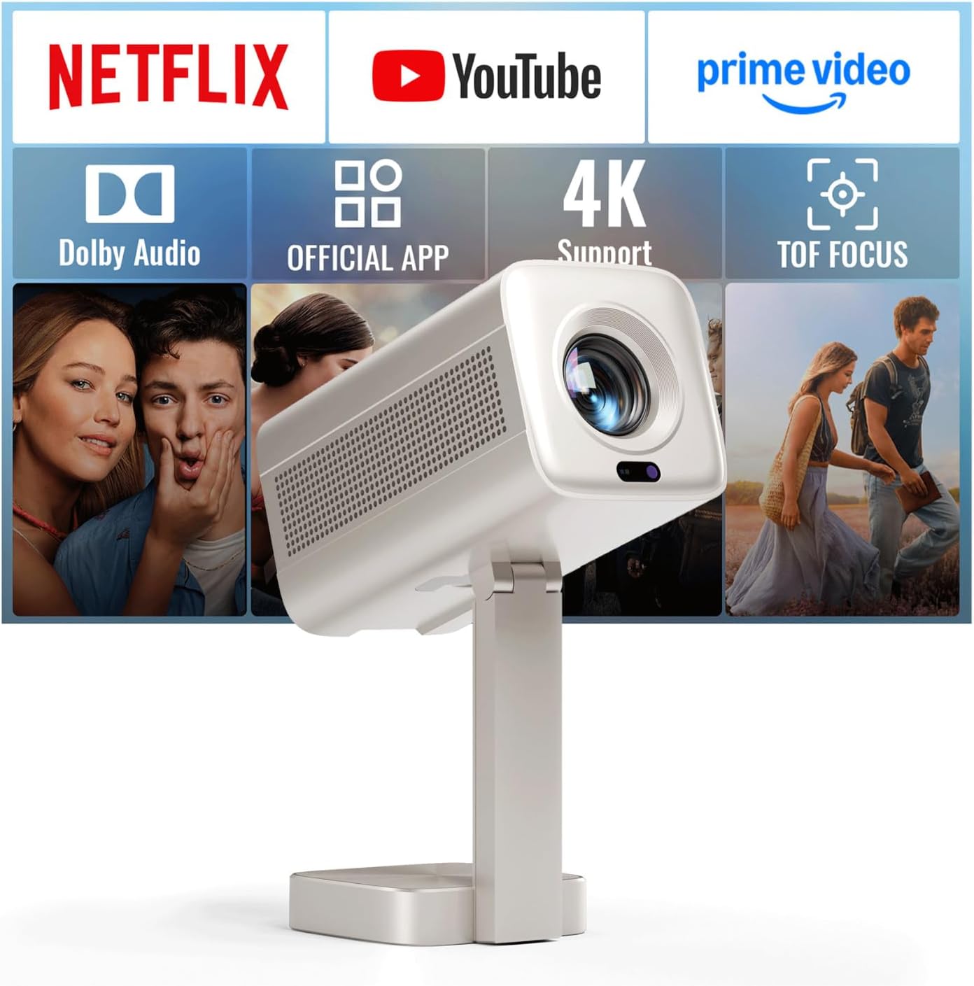 [Compatible with Netflix & TOF Real-time Focus] Mini Projector with WiFi and Bluetooth, XuanPad Gold Smart Projector 4K Support, Dolby Audio & Keystone for Home Presentation Boards, Display Booths
