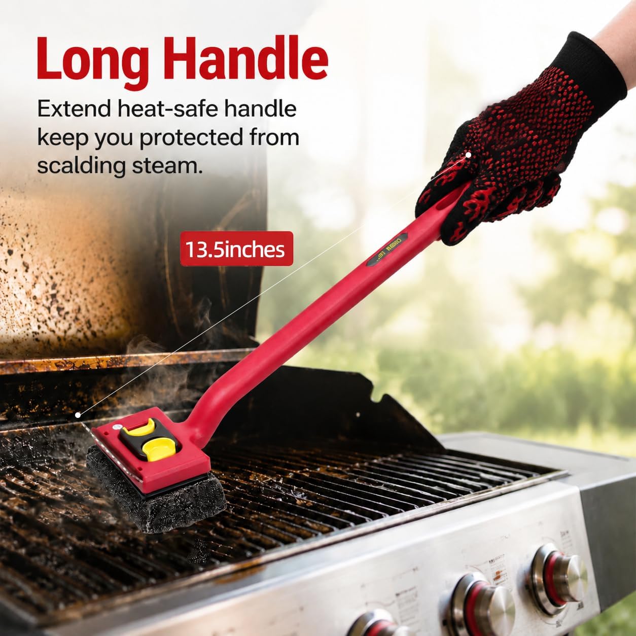 Grill Brush Bristle Free with Scraper and 2 Replacement Heads | grill cleaning brush,grill cleaner brush,grill brush for outdoor grill,grill rescue brush with heat resistant gloves