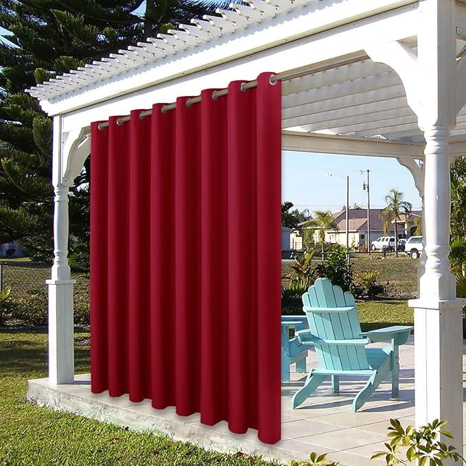 BONZER Outdoor Curtains for Patio Waterproof Thick Privacy Wide Grommet Light Filtering Outside Curtains for Porch Pergola Gazebo Deck, 1 Panel, 110W x 120L inch, Red